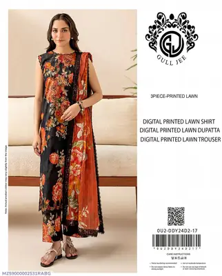 3 Pcs Women's Unstitched Digital Print Suit