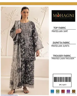 3 Pcs Women's Unstitched Digital Print Suit