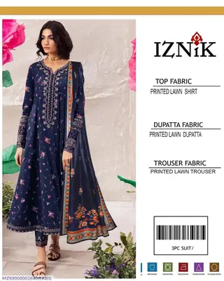 3 Pcs Women's Unstitched Digital Print Suit