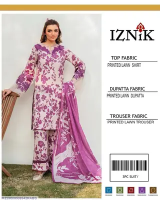 3 Pcs Women's Unstitched Digital Print Suit
