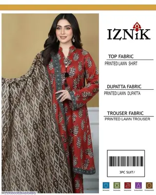 3 Pcs Women's Unstitched Digital Print Suit