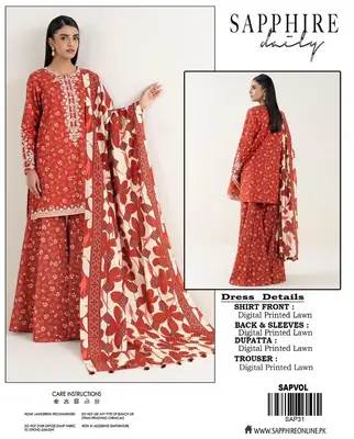 3 Pcs Women's Unstitched Digital Print Suit