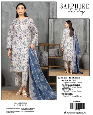 3 Pcs Women's Unstitched Digital Print Suit