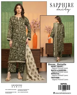 3 Pcs Women's Unstitched Digital Print Suit