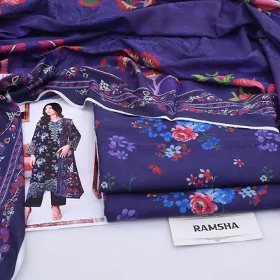 3 Pcs Women's Unstitched Digital Print Suit thumbnail 2