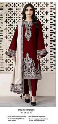 3 Pcs Women's Unstitched Embroidered Suit