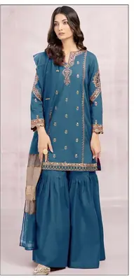 3 Pcs Women's Unstitched Embroidered Suit