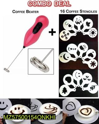 Coffee Beater with Stencils, Handheld Mixer