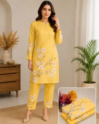 2 Pcs Women's Unstitched 3-D Block Printed Suit