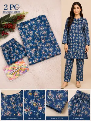 2 Pcs Women's Unstitched 3-D Block Printed Suit