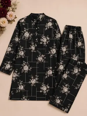 2 Pcs Women's Unstitched 3-D Block Printed Suit
