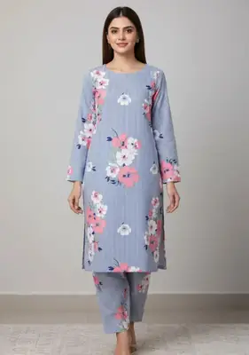 2 Pcs Women's Unstitched 3-D Block Printed Suit