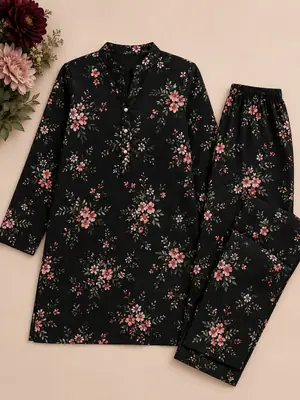 2 Pcs Women's Unstitched 3-D Block Printed Suit