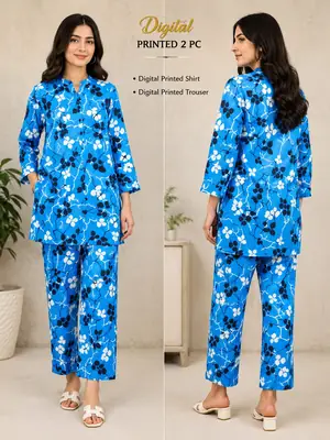2 Pcs Women's Unstitched 3-D Block Printed Suit