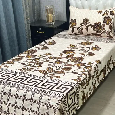 2 Pcs Crystal Cotton Printed Single Bedsheet