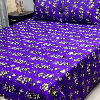 3 Pcs Crystal Cotton Printed Double Bedsheet