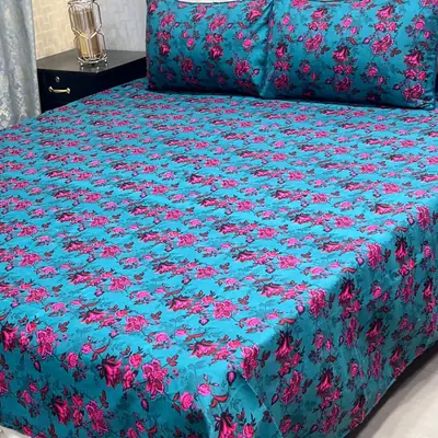 3 Pcs Crystal Cotton Printed Double Bedsheet