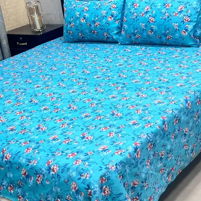 3 Pcs Crystal Cotton Printed Double Bedsheet