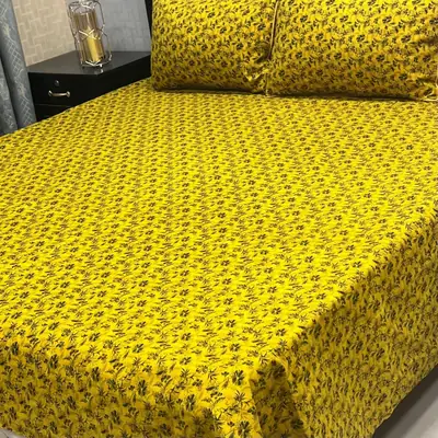 3 Pcs Crystal Cotton Printed Double Bedsheet