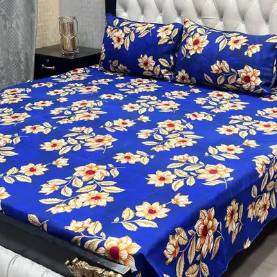 3 Pcs Crystal Cotton Printed Double Bedsheet