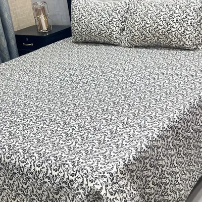 3 Pcs Crystal Cotton Printed Double Bedsheet