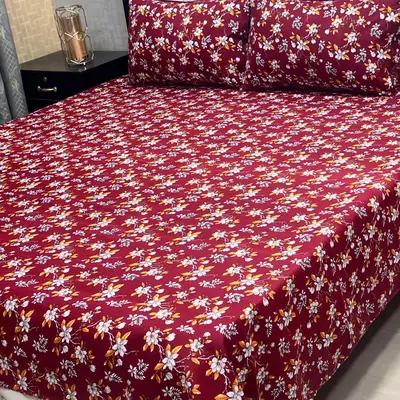 3 Pcs Crystal Cotton Printed Double Bedsheet