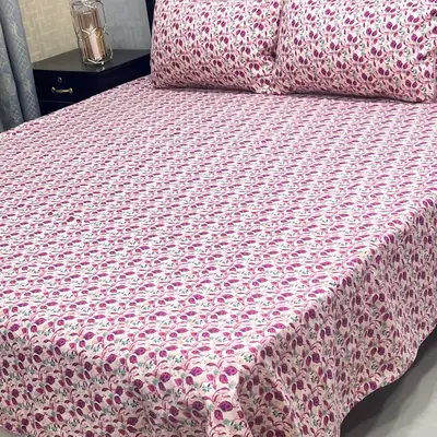 3 Pcs Crystal Cotton Printed Double Bedsheet