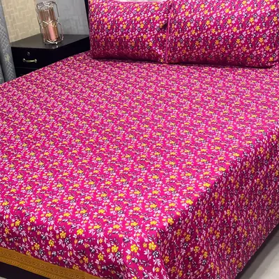 3 Pcs Crystal Cotton Printed Double Bedsheet