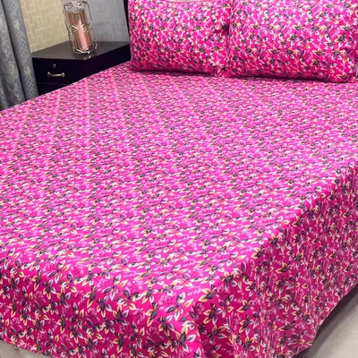 3 Pcs Crystal Cotton Printed Double Bedsheet