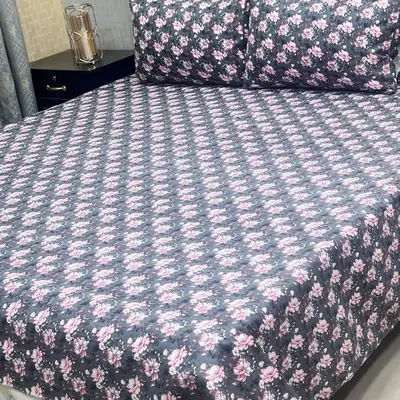 3 Pcs Crystal Cotton Printed Double Bedsheet