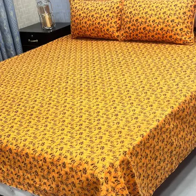 3 Pcs Crystal Cotton Printed Double Bedsheet
