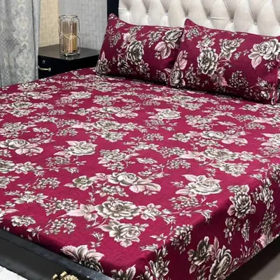 3 Pcs Crystal Cotton Printed Double Bedsheet