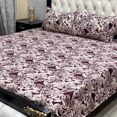 3 Pcs Crystal Cotton Printed Double Bedsheet