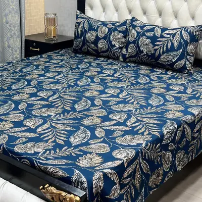 3 Pcs Crystal Cotton Printed Double Bedsheet