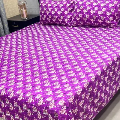 3 Pcs Crystal Cotton Printed Double Bedsheet