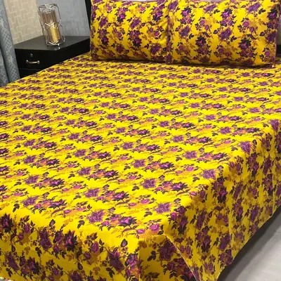 3 Pcs Crystal Cotton Printed Double Bedsheet