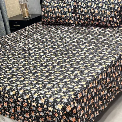 3 Pcs Crystal Cotton Printed Double Bedsheet
