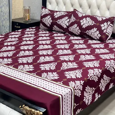 3 Pcs Crystal Cotton Printed Double Bedsheet