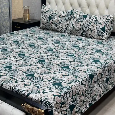 3 Pcs Crystal Cotton Printed Double Bedsheet