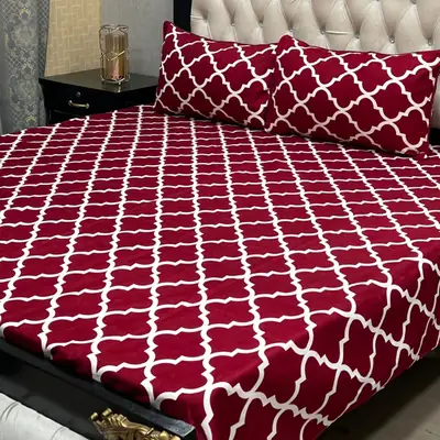 3 Pcs Crystal Cotton Printed Double Bedsheet