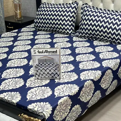 3 Pcs Cotton Printed Double Bedsheet