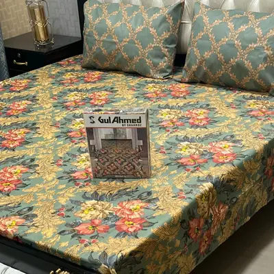 3 Pcs Cotton Printed Double Bedsheet