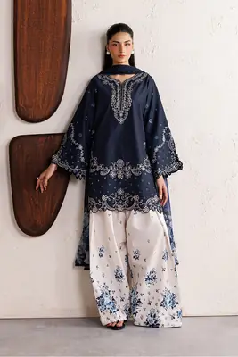 3 Pcs Women's Stitched Cotton Embroidered Suit