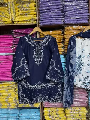 3 Pcs Women's Stitched Cotton Embroidered Suit thumbnail 8