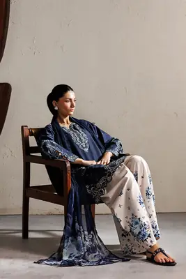 3 Pcs Women's Stitched Cotton Embroidered Suit thumbnail 4