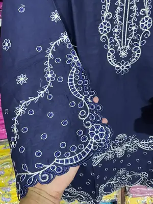 3 Pcs Women's Stitched Cotton Embroidered Suit thumbnail 7