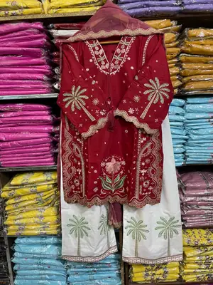 3 Pcs Women's Stitched Cotton Embroidered Suit thumbnail 4