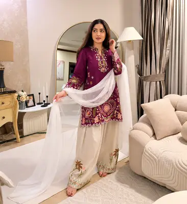 3 Pcs Women's Stitched Cotton Embroidered Suit thumbnail 5