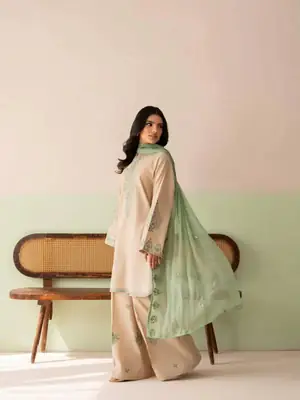3 Pcs Women's Stitched Cotton Embroidered Suit