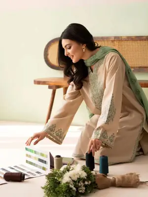 3 Pcs Women's Stitched Cotton Embroidered Suit thumbnail 2